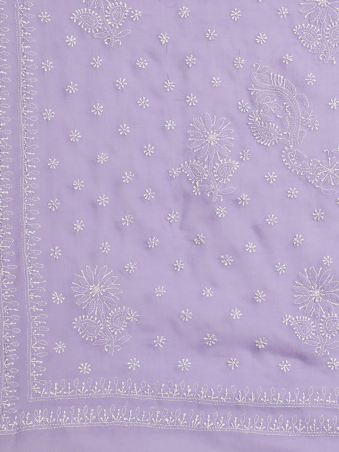 Ada Hand Embroidered Lavender Cotton Lucknow Chikan Saree With Blouse-A311249