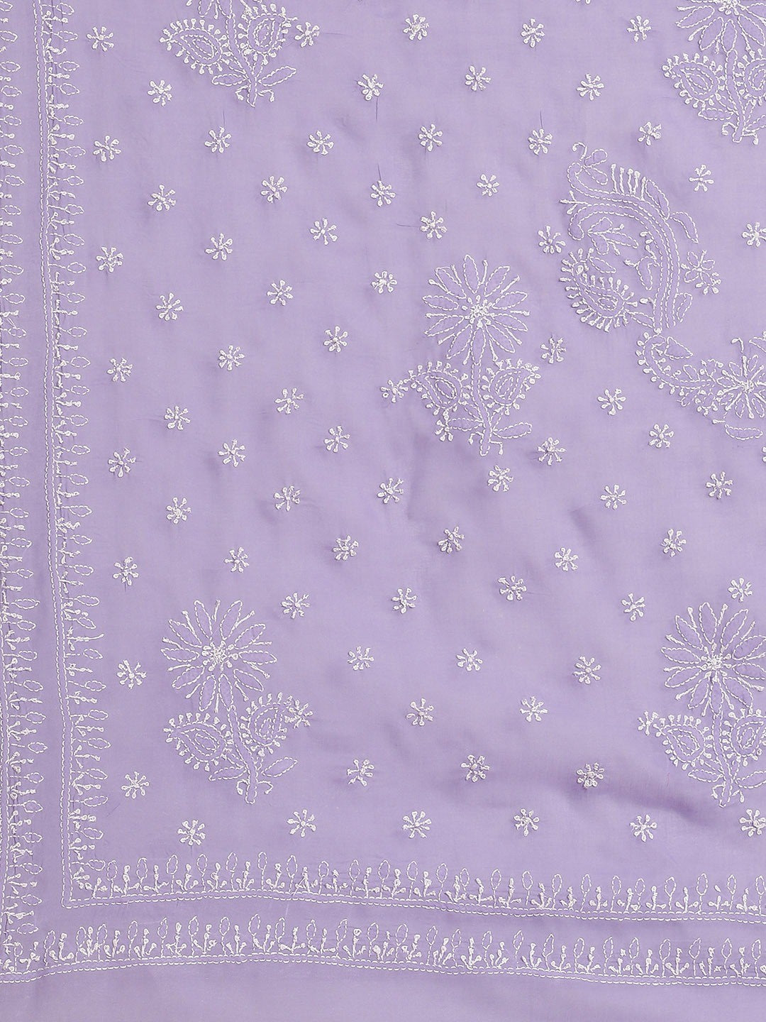 Ada Hand Embroidered Lavender Cotton Lucknow Chikan Saree With Blouse-A311249
