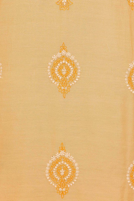 Ada Hand Embroidered Fawn Chanderi Lucknowi Chikankari Unstitched Suit Piece A442518