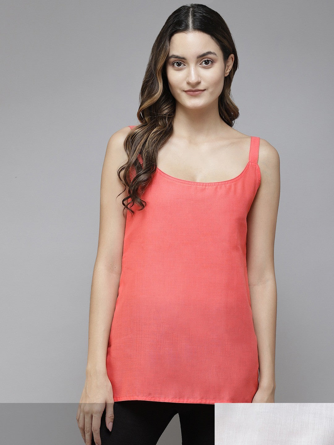 Ada White & Carrot Pink Cotton Short Slips Combo of 2 A111166.