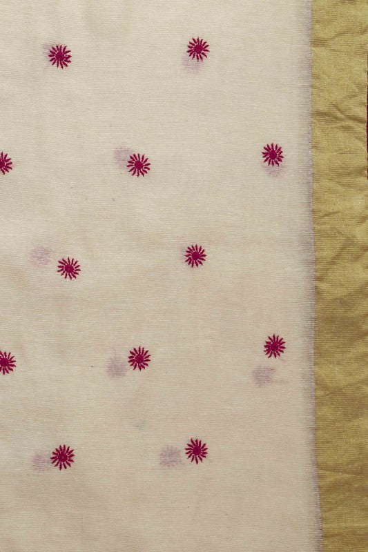 Ada Hand Embroidered Cream Chanderi Lucknowi Chikankari Saree With Blouse A102252