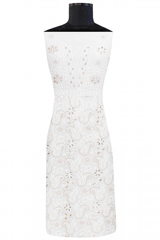 Ada Hand Embroidered White Georgette Lucknowi Chikan Unstitched Kurta Piece with Gota Patti Work A486762