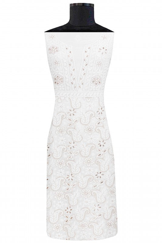 Ada Hand Embroidered White Georgette Lucknowi Chikan Unstitched Kurta Piece with Gota Patti Work A486762