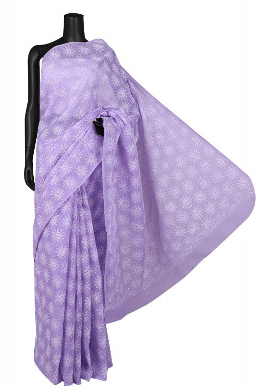 Ada Hand Embroidered Mauve Cotton Lucknowi Chikankari Saree With Blouse A613141