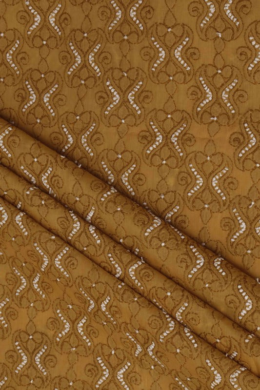 Ada Hand Embroidered Mustard Cotton Lucknowi Chikan Unstitched Suit Piece–A100180