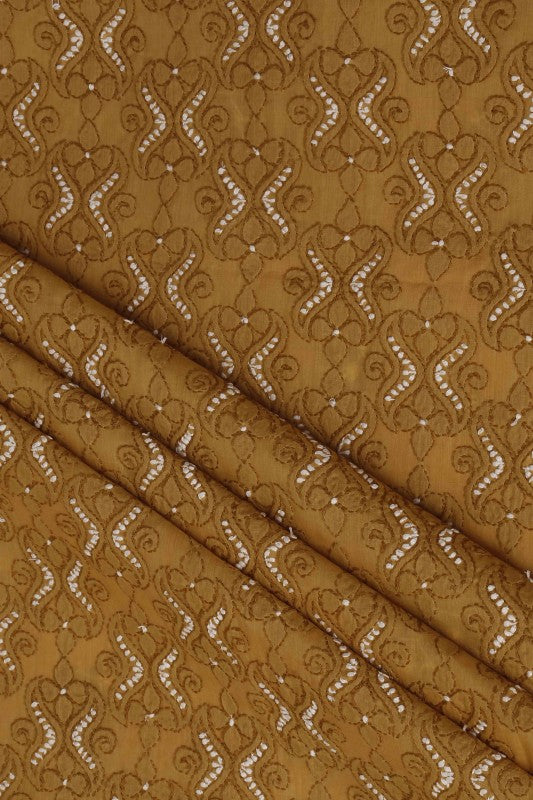 Ada Hand Embroidered Mustard Cotton Lucknowi Chikan Unstitched Suit Piece–A100180