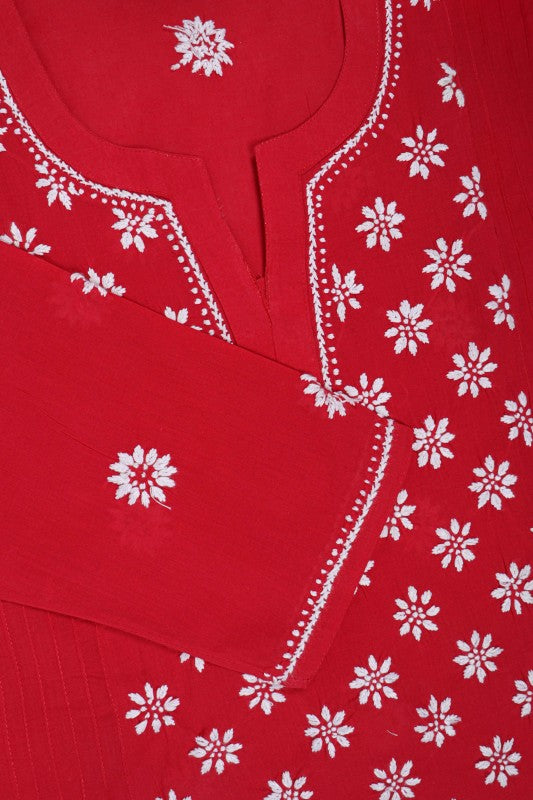 Ada Hand Embroidered Carrot Pink Cotton Lucknowi Chikankari Straight Kurti A911288