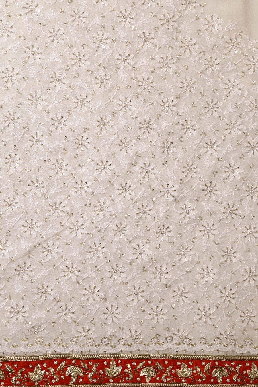 Ada Hand Embroidered Off White Pure Georgette Lucknowi Chikan Unstitched Kurta Dupatta Set with Pearl & Sequinned Work A227700