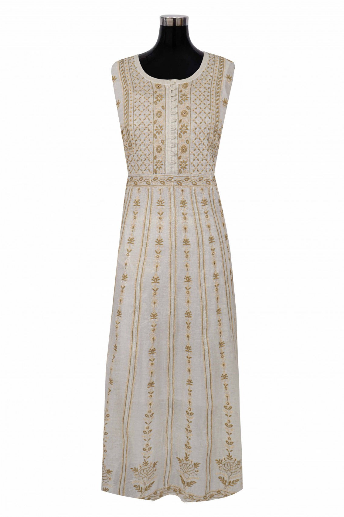 Ada Hand Embroidered Cream Tissue Lucknowi Chikankari Semi-Stitched Anarkali Kurta Dupatta Set 01A146179