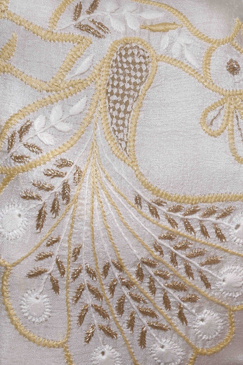 Ada Hand Embroidered Cream Tusser Silk Lucknow Chikankari Potli-01A80279
