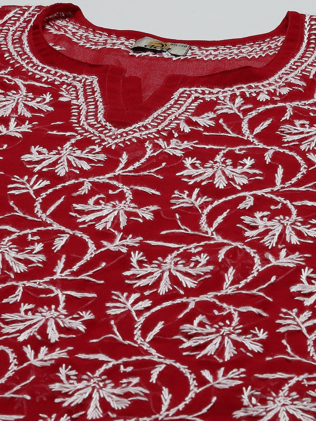 Ada Hand Embroidered Red Georgette Lucknowi Chikankari Straight Kurta with Slip A90361