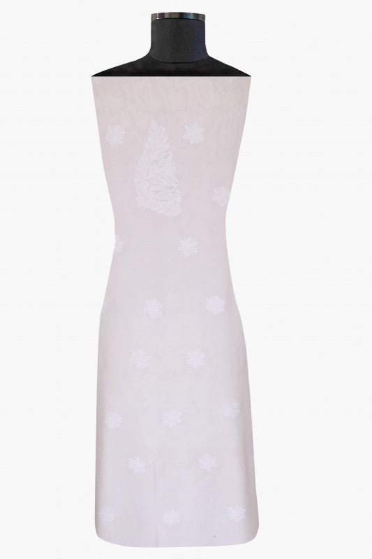 Ada Hand Embroidered White Georgette Chikan Unstitched Kurta Piece A587449