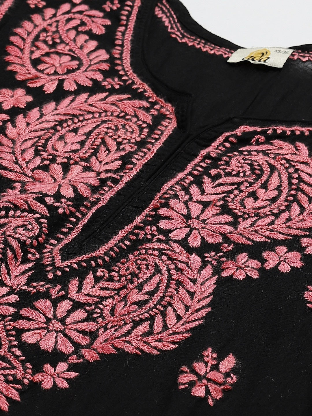 Ada Hand Embroidered Black Cotton Lucknowi Chikankari Straight Kurta A411193