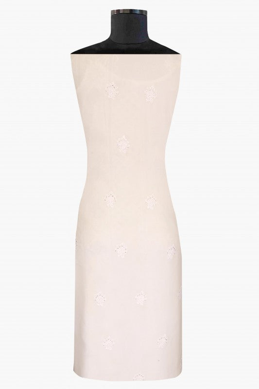 Ada Hand Embroidered White Pure Georgette Lucknowi Chikan Unstitched Kurta Dupatta With Muqaish Work–A560187