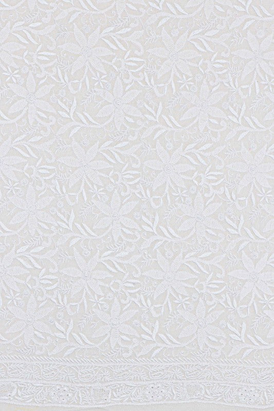 Ada Hand Embroidered White Pure Georgette Lucknowi Chikan Unstitched Kurta Piece A306203