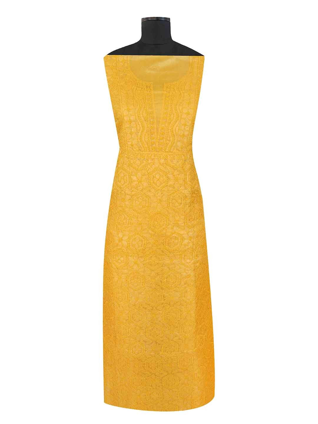 Ada Hand Embroidered Yellow Silk Lucknowi Chikankari Unstitched Suit Piece 01A167144