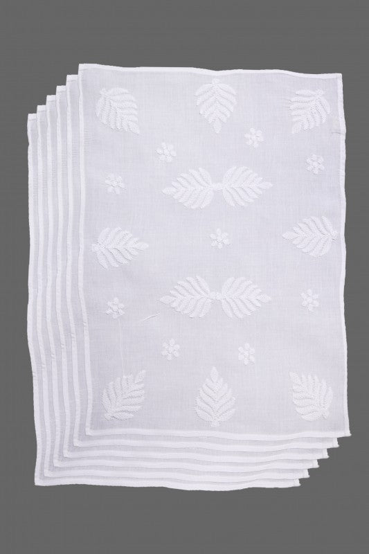 Ada Hand Embroidered White Cotton Lucknowi Chikankari Dining Table Placemat Set A359892