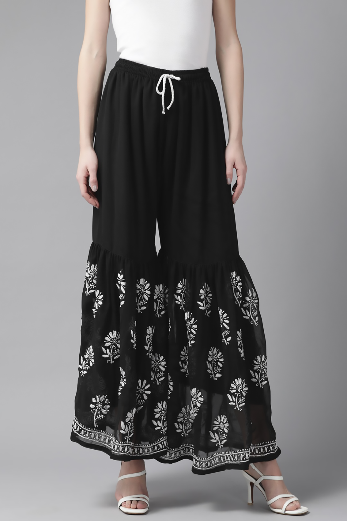 Ada Hand Embroidered Black Georgette Lucknowi Chikankari Palazzo A711160