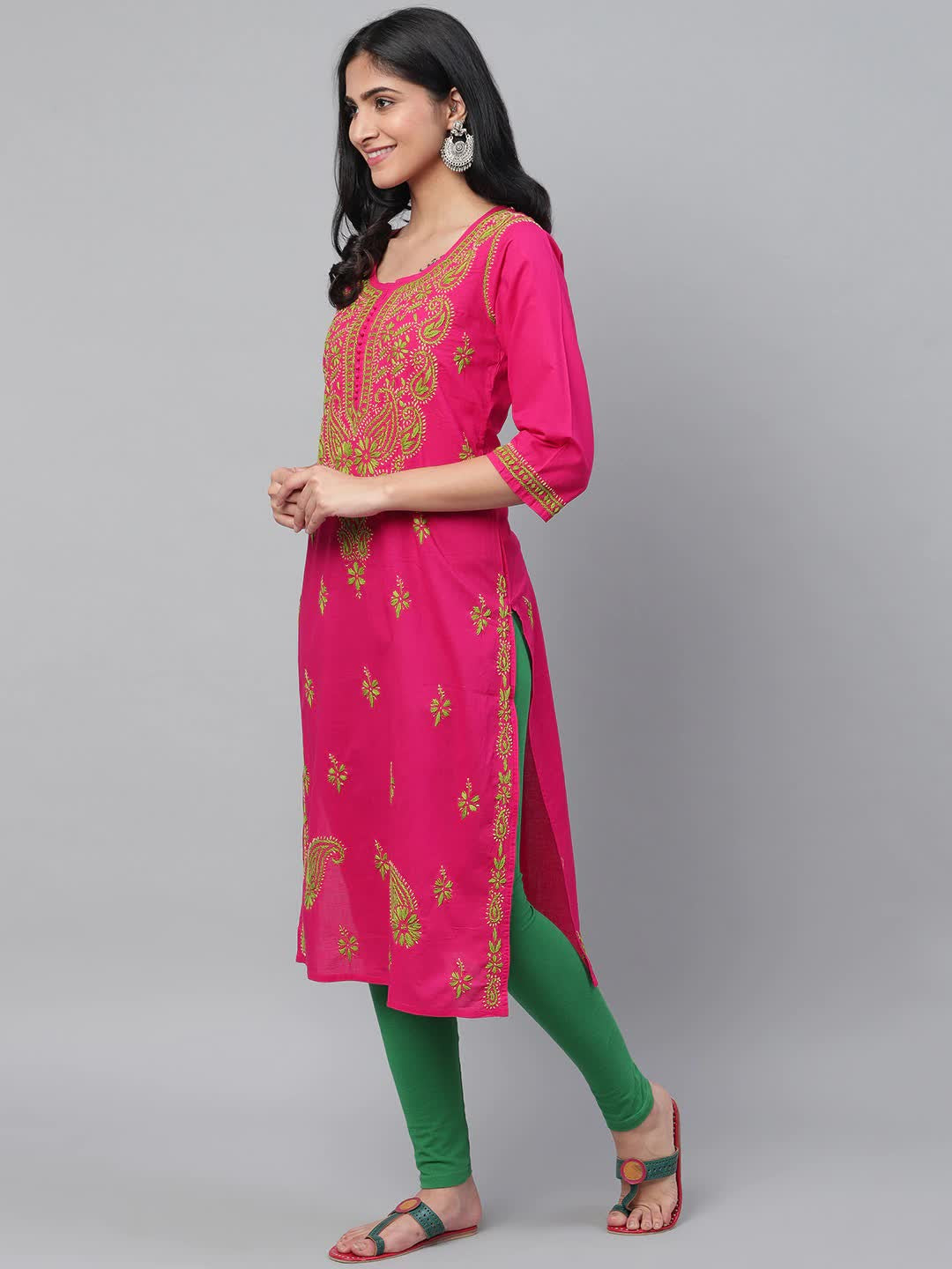 Ada Hand Embroidered Magenta Cotton Lucknowi Chikankari Kurta A223842