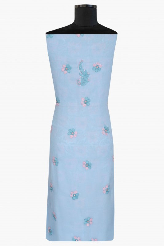 Ada Hand Embroidere Blue Georgette Lucknowi Chikan Unstitched Kurta Piece A611836