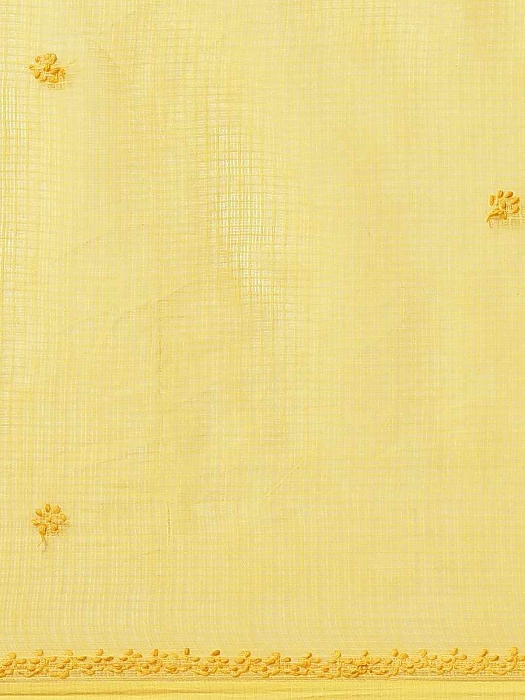Ada Hand Embroidered Yellow Kota Lucknow Chikan Saree With Blouse- A311111