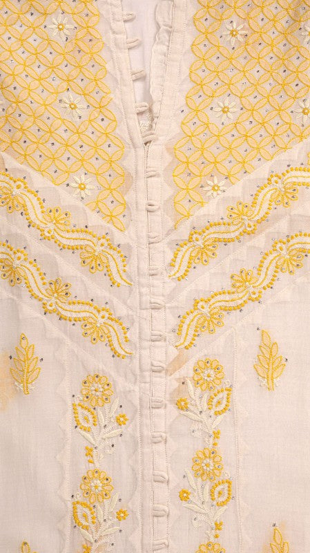 Ada Hand Embroidered White Chanderi Lucknowi Chikankari Unstitched Kurta Dupatta Set With Muqaish Work A326791