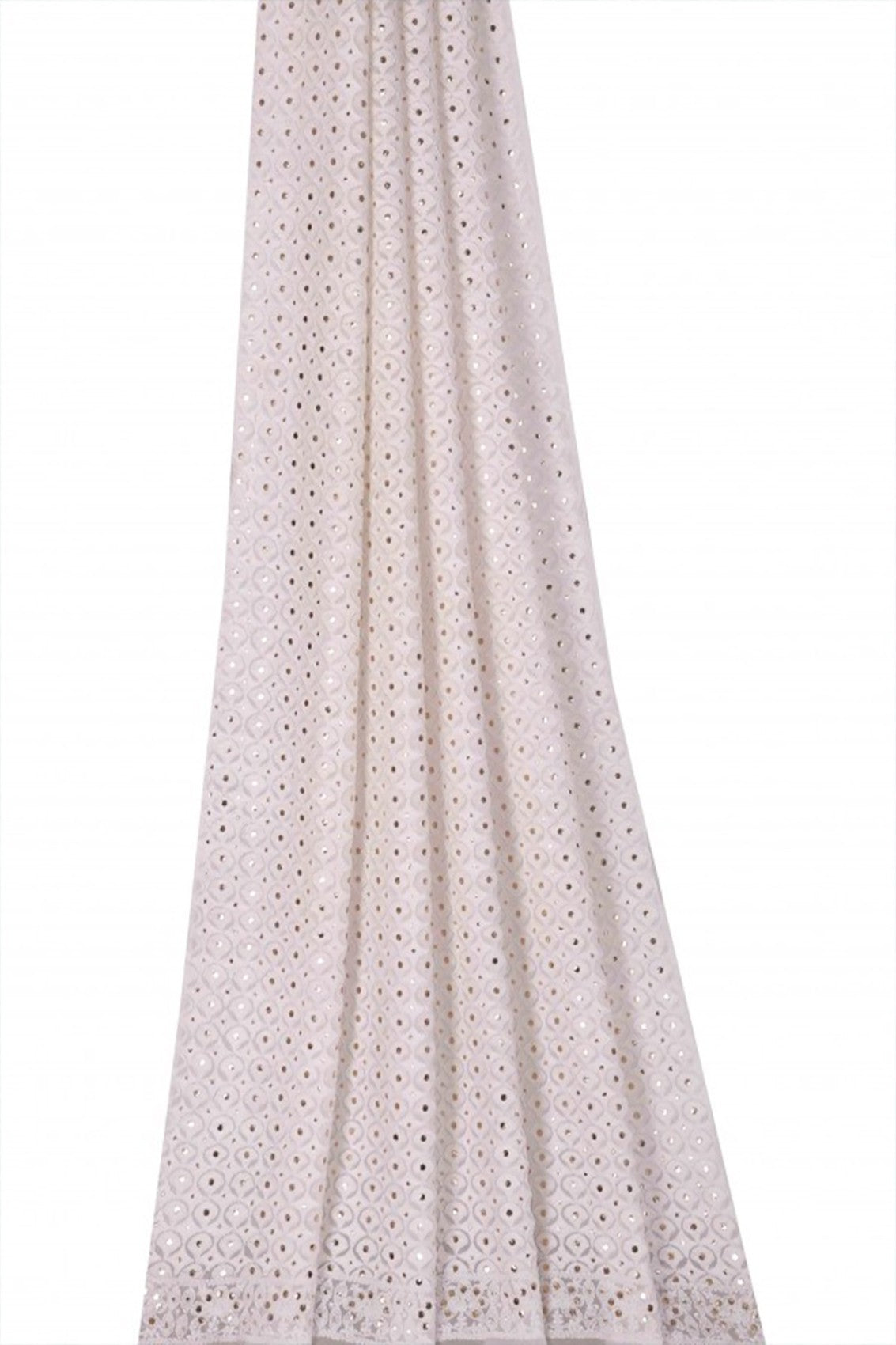 Ada Hand Embroidered White Georgette Lucknowi Chikankari Dupatta With Muqaish Work 01A59087