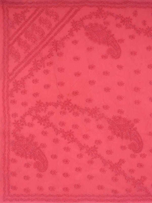 Ada Hand Embroidered Carrot Pink Cotton Lucknowi Chikankari Saree With Blouse A578187