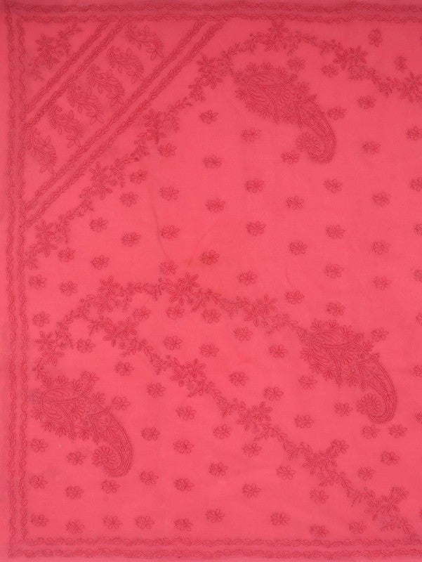 Ada Hand Embroidered Carrot Pink Cotton Lucknowi Chikankari Saree With Blouse A578187