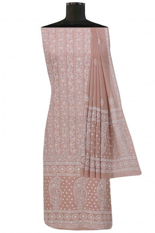 Ada Hand Embroidered Onion Pink Pure Georgette Lucknowi Chikan Unstitched Suit Piece A37008