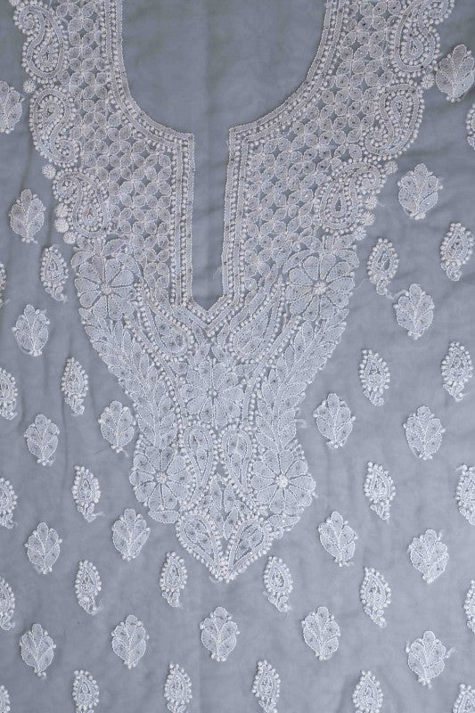 Ada Hand Embroidered Grey Georgette Lucknowi Chikan Unstitched Suit Piece with Muqaish Work A614631