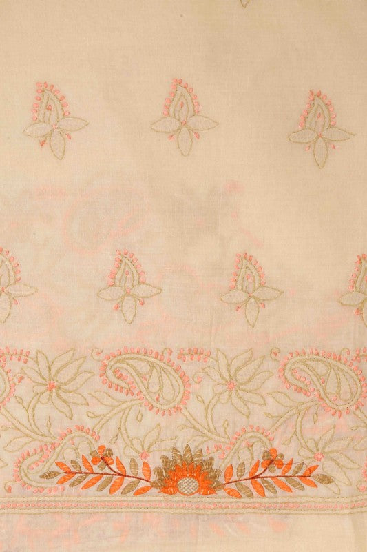 Ada Hand Embroidered Fawn Cotton Lucknowi Chikan Unstitched Suit Piece-A211166