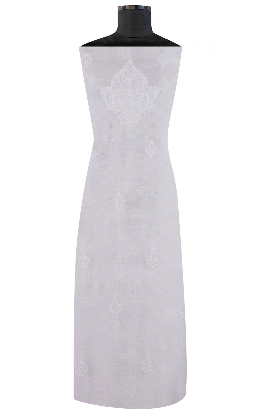 Ada Hand Embroidered White Silk Lucknowi Chikankari Unstitched Kurta Dupatta Set 01A58767