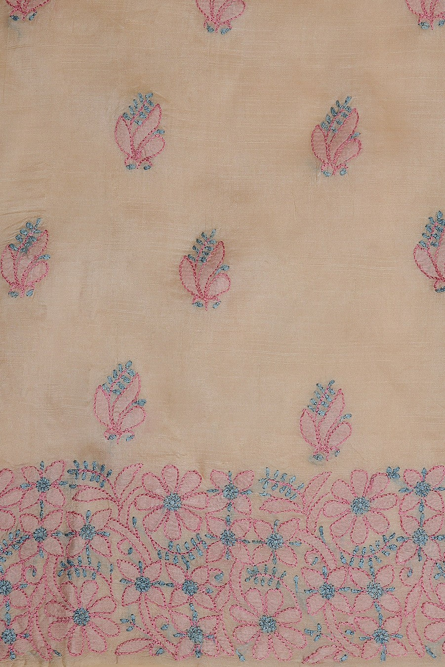 Ada Hand Embroidered Cream Tusser Silk Lucknowi Chikan Unstitched Suit Piece- A609368