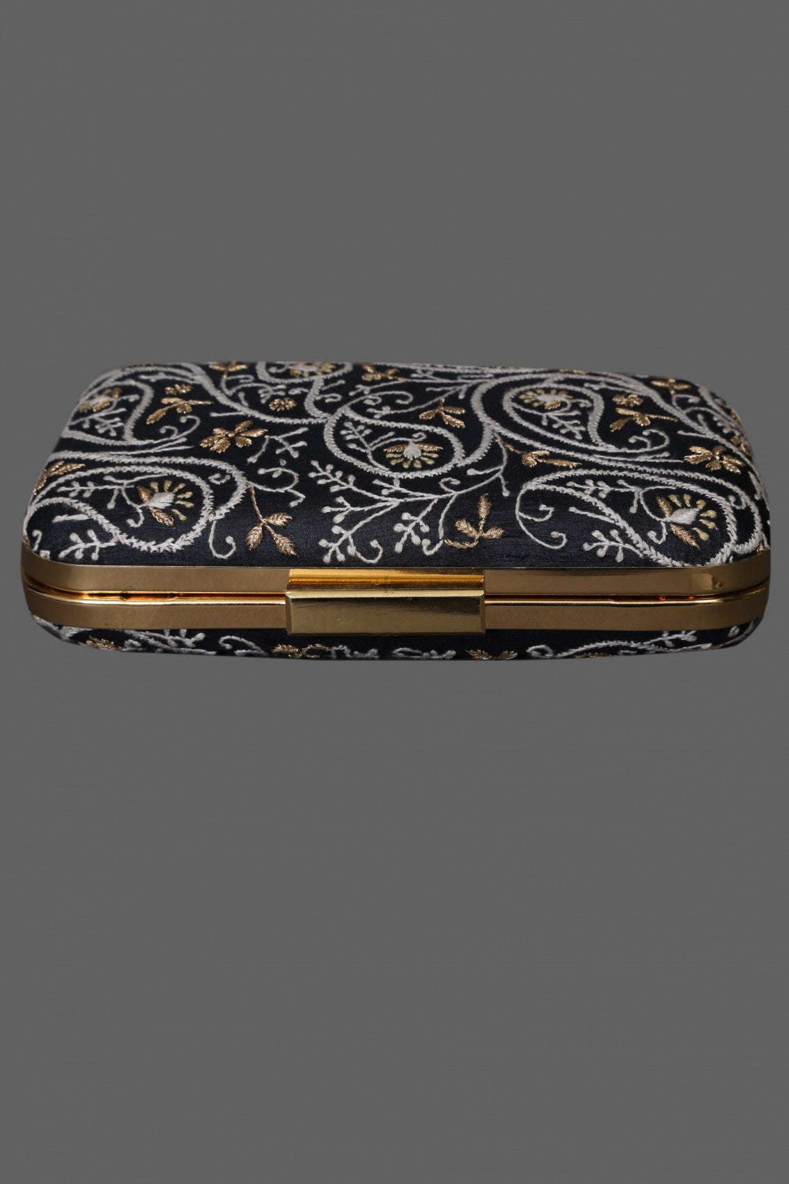 Ada Hand Embroidered Black Silk Lucknowi Chikankari Clutch A601265