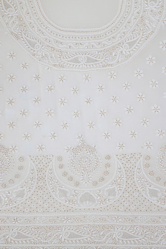 Ada Hand Embroidered White Pure Georgette Lucknowi Chikankari Lehenga Set With Zari Work A624444