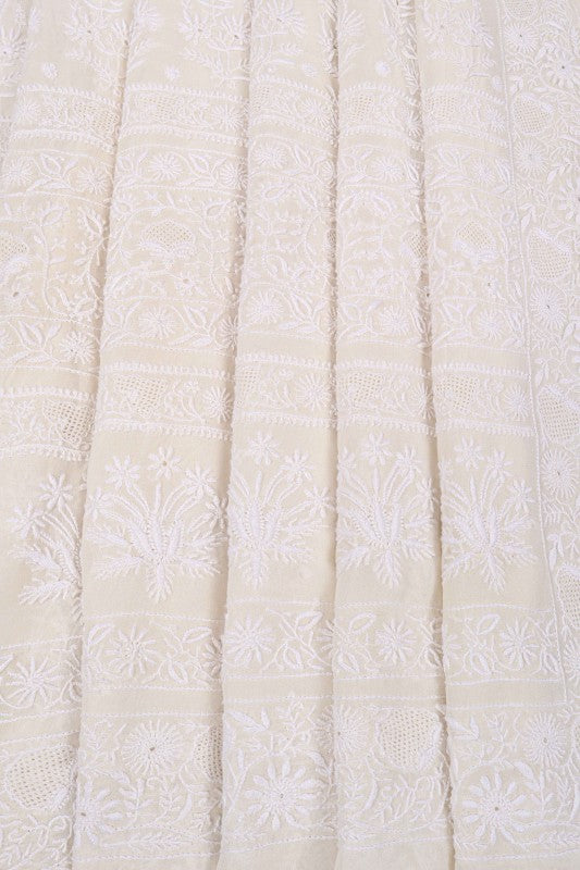 Ada Hand Embroidered White Pure Georgette Lucknowi Chikankari Saree with Blouse A631928