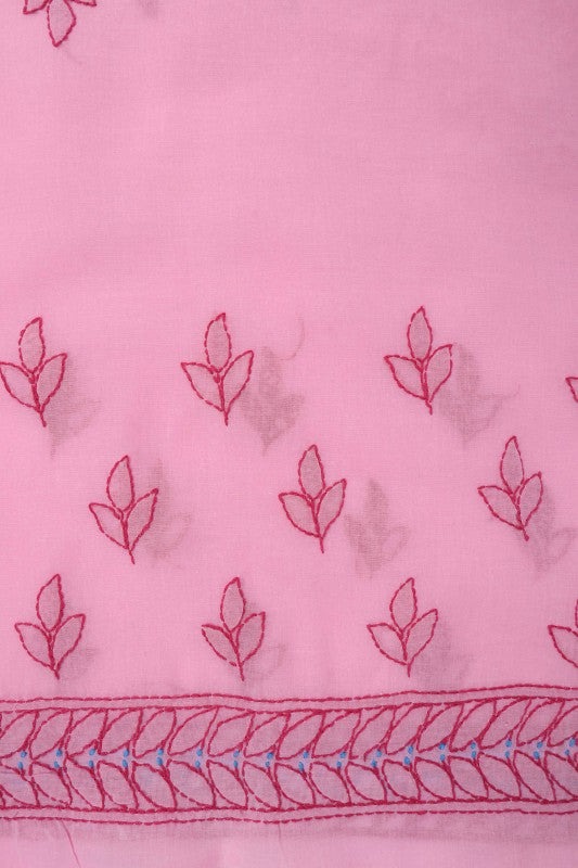 Ada Hand Embroidered Pink Cotton Lucknowi Chikankari Saree With Blouse A186039