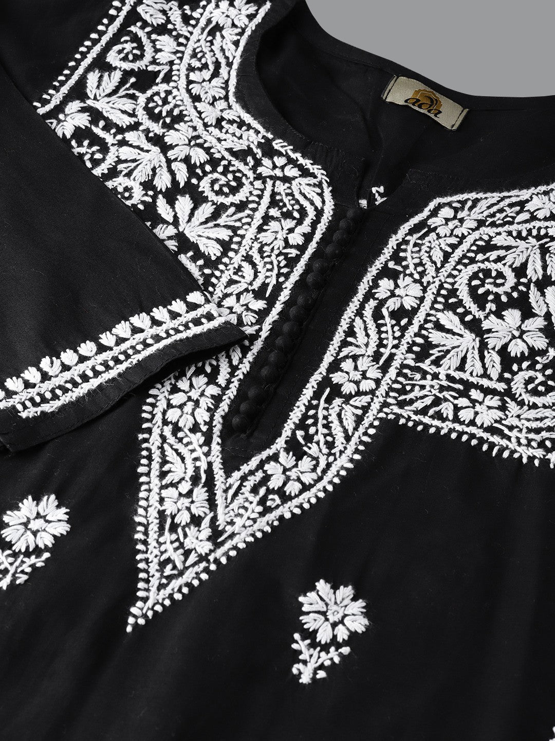 Ada Hand Embroidered Black Cotton Lucknow Chikankari Kurta with Palazzo Set A100016