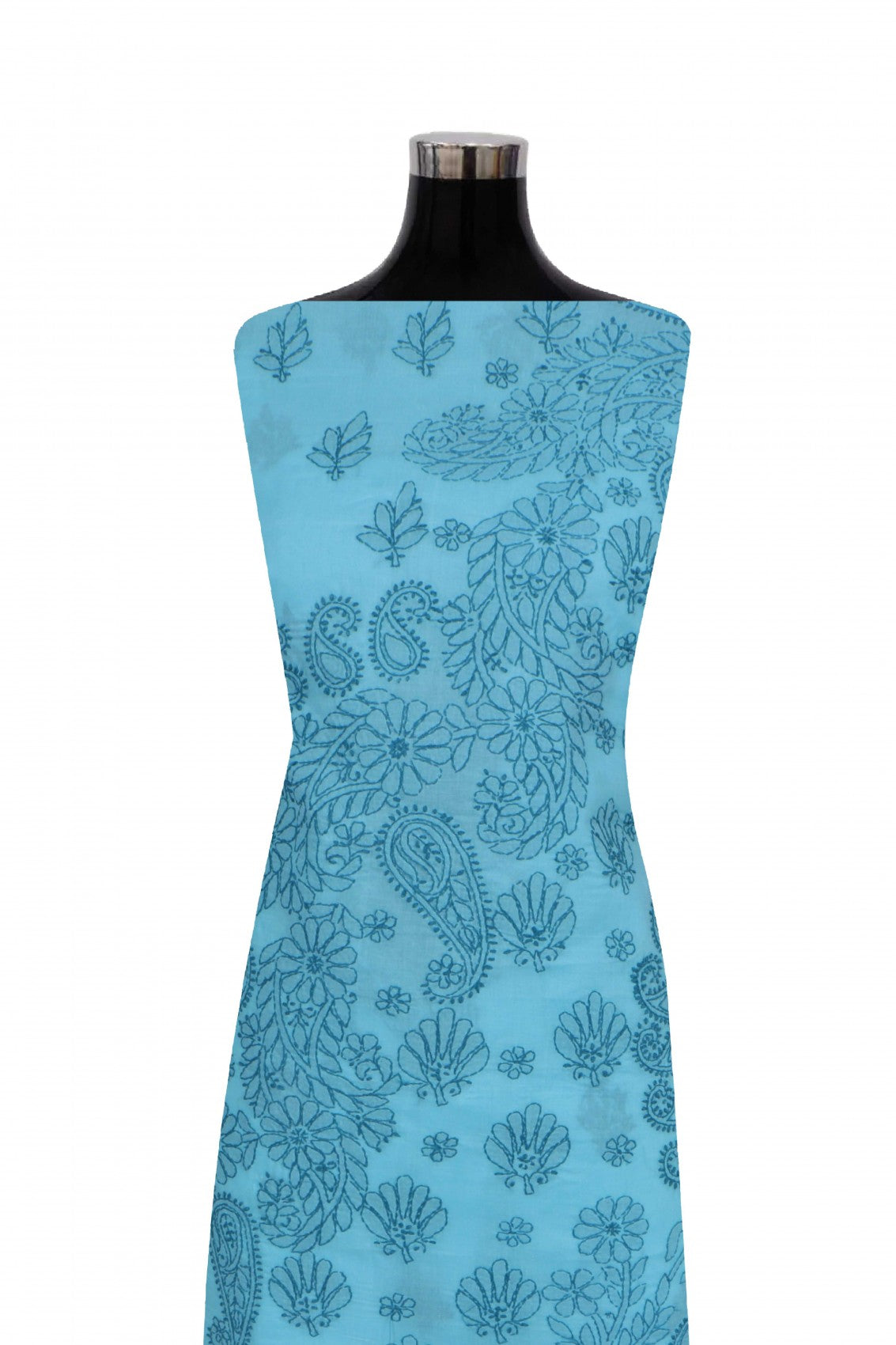 Ada Hand Embroidered Sky Blue Cotton Lucknowi Chikankari Unstitched Suit Piece 01A262732