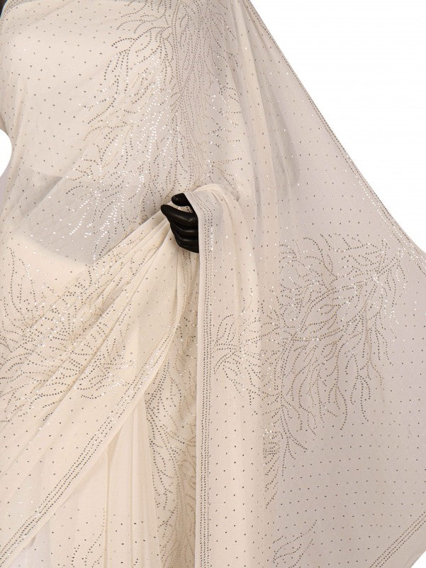 Ada Hand Embroidered White Pure Georgette Lucknowi Chikankari Saree/Blouse with Muqaish Work A604516