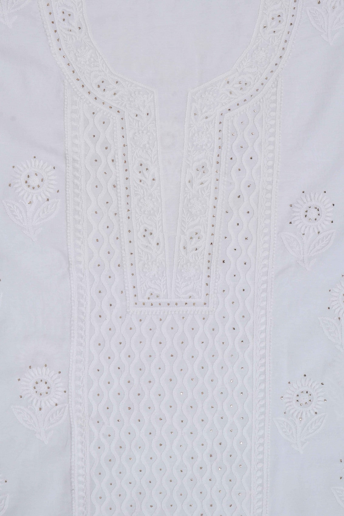 Ada Hand Embroidered White Cotton Lucknowi Chikankari Unstitched Suit Piece With Muqaish Work 01A259997