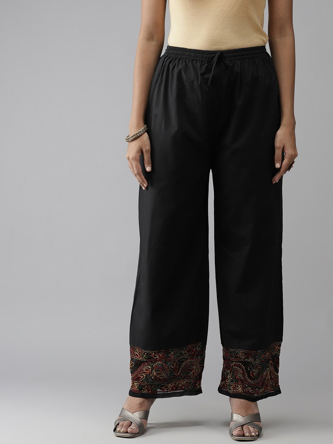 Ada Hand Embroidered Black Cotton Lucknowi Chikankari Palazzo A711141