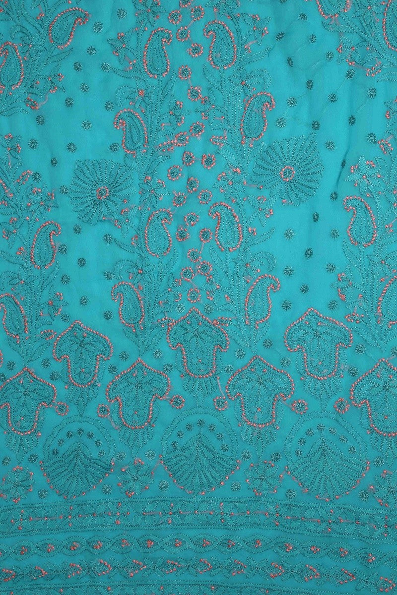 Ada Hand Embroidered Rama Green Georgette Lucknowi Chikan Unstitched Suit Piece-A211185