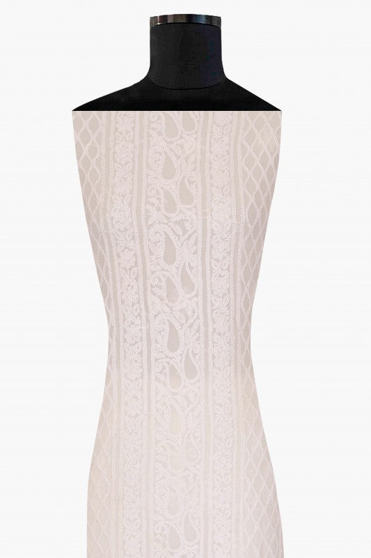Ada Hand Embroidered Off White Pure Georgette Chikankari Unstitched Kurta - A505481