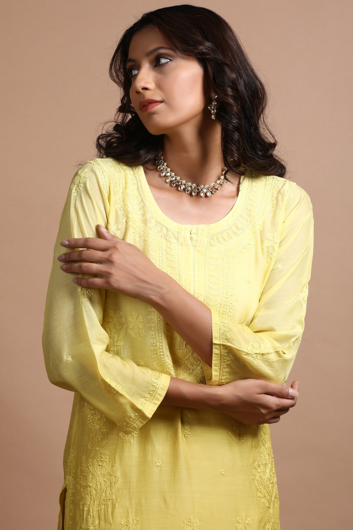 Ada Hand Embroidered Mehendi Green Cotton Lucknowi Chikankari Kurta With Plazzo Set 01A272974