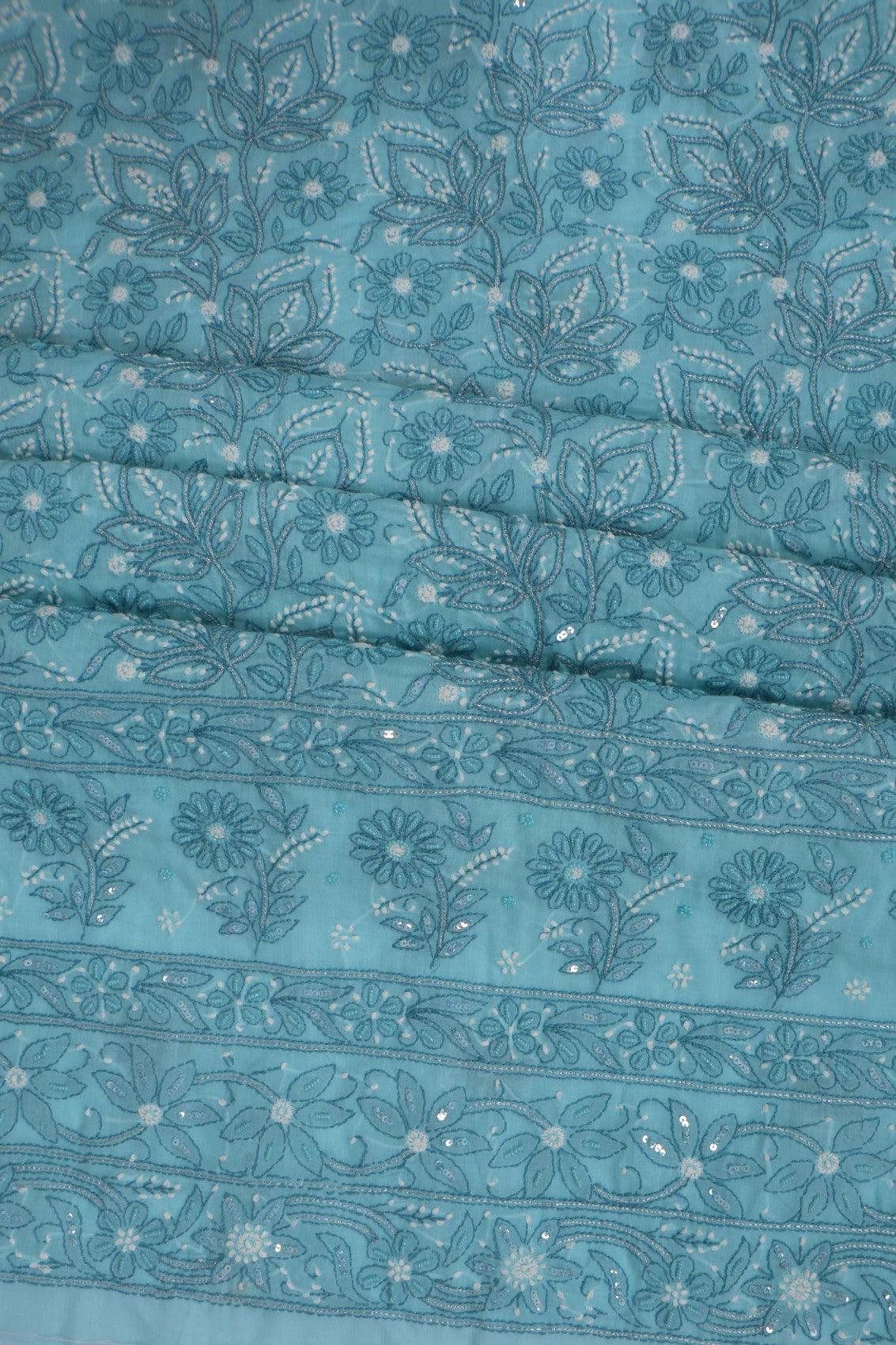 Ada Hand Embroidered Sky Blue Cotton Lucknowi Chikankari Unstitched Suit Piece With Pearl Work 01A271162