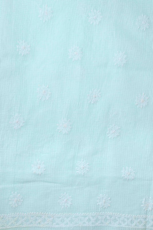 Ada Hand Embroidered Light Blue Kota Lucknowi Chikan Unstitched Kurta Dupatta Set-A596909