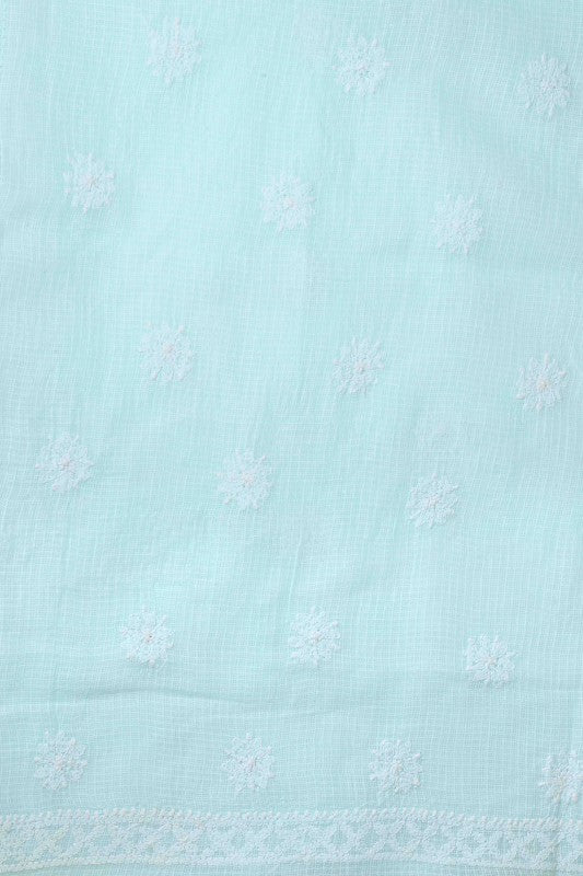Ada Hand Embroidered Light Blue Kota Lucknowi Chikan Unstitched Kurta Dupatta Set-A596909