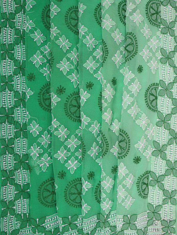Ada Hand Embroidered Emerald Green Georgette Lucknowi Chikankari Saree With Blouse A223503